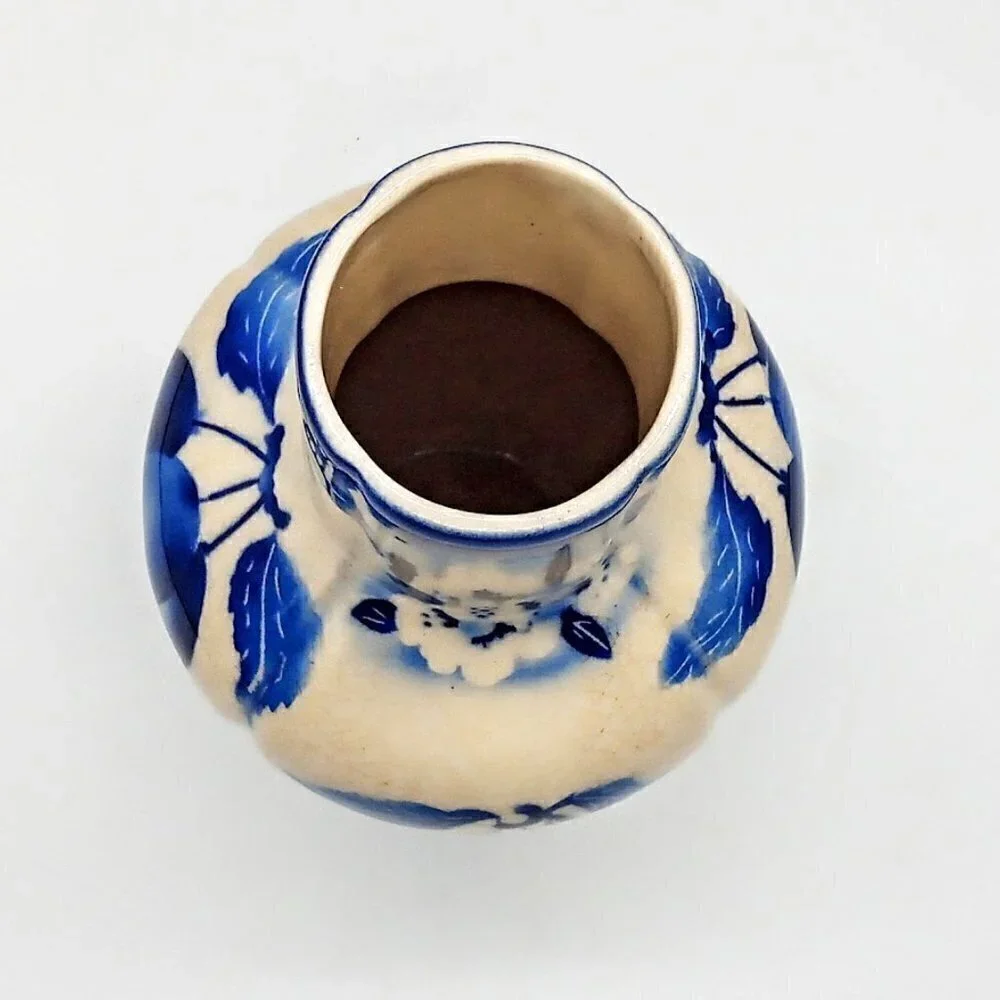 Vintage Czech Blue 6.5 Inch Crazed Art Pottery Vase